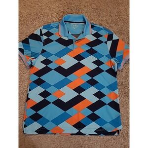 Club Room Performance Men's Large Geometric Short Sleeve Polo Shirt Blue/Orange